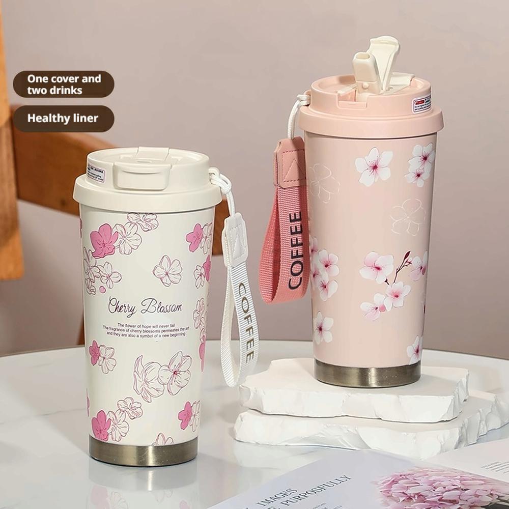 Floral Boho Coffee Tumbler 500ml, Summer Sunflower Flower Thermos Coffee Cup Travel Mug With Leakproof Lid Double Wall Vacuum