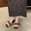 Fashion House Slippers 2025 Fabric Rome Basic Rubber PU Female Shoes Women Flock Soft Plush Flat Platform Fur Shoes Slides Med Slipers