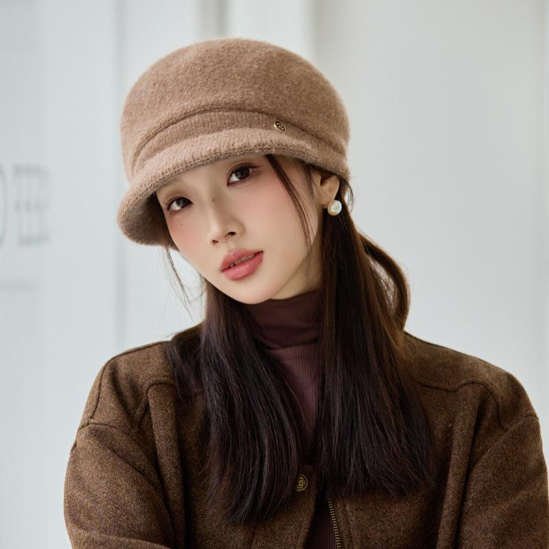 Autumn and Winter Women's Wool Thermal Hat Fashionable Velvet Thickened Large Head Circumference Wool Knitted Hat
