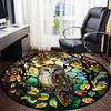 1pc Stained Glass Owl Chair Carpet for Office, Round Polyester Mat, Indoor Decor for Office, Easycare Fabric, Washable Non-slip Area Carpet