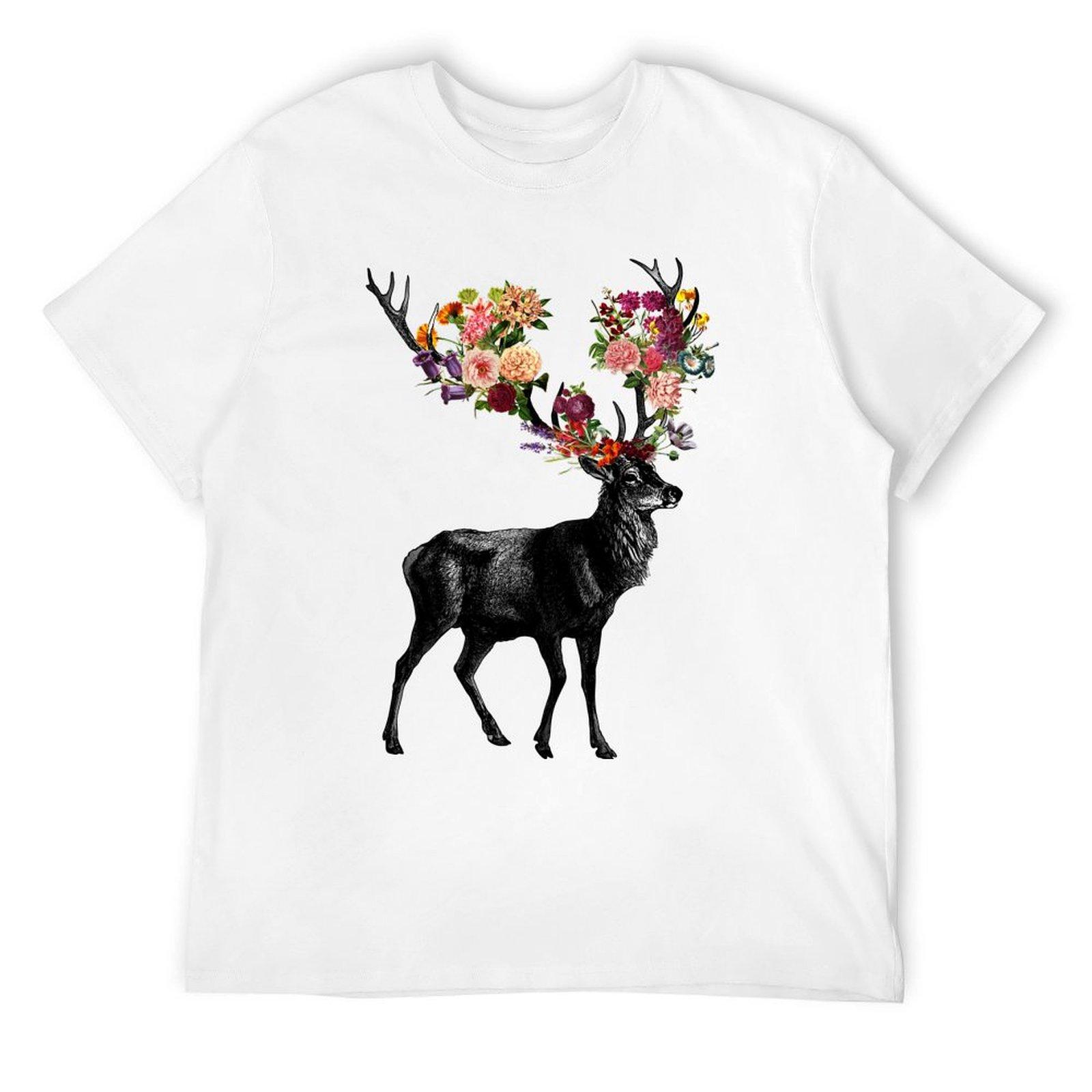 Весна сама Олень Цветочная футболка футболки графическая футболка хлопковые графические футболки графические футболки футболки мужские S