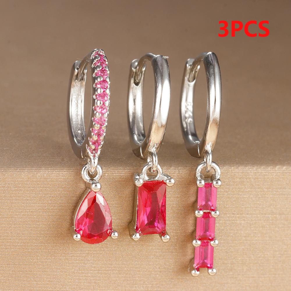

3 шт. розово-красный циркон квадратные серьги-кольца набор для женщин нержавеющая сталь Huggies пирсинг хряща серьги свадебные украшения aretes