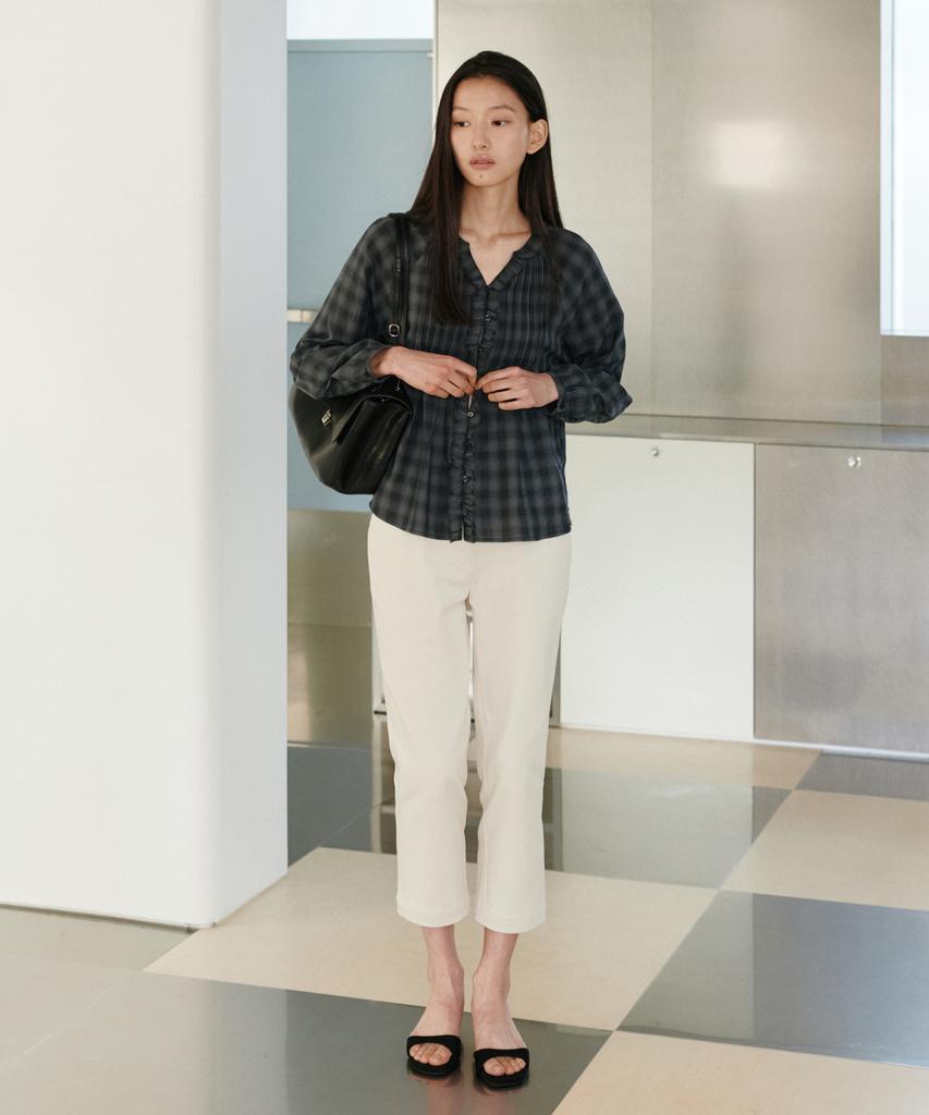 URAGO Check Frill Pintuck Blouse_2Colors