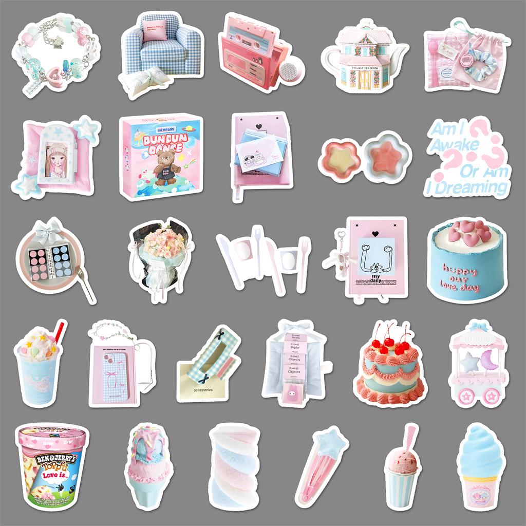 52 Blue Pink Ins Style Graffiti Stickers Personalized Korean Small Fresh Guka Decorative Laptop Mobile Phone Case Stickers