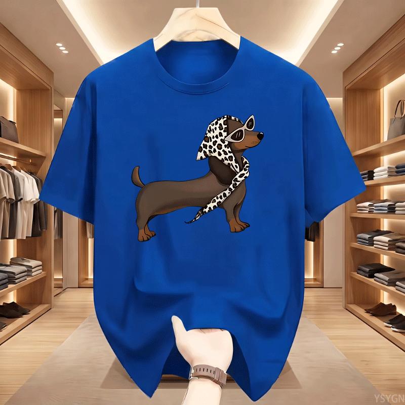 Cool Dachshund Unisexs Crew Neck T Shirt Sausage Dog Sunglasses Spotted Bandana Pet Cartoon Short Sleeve Casual Street Tops