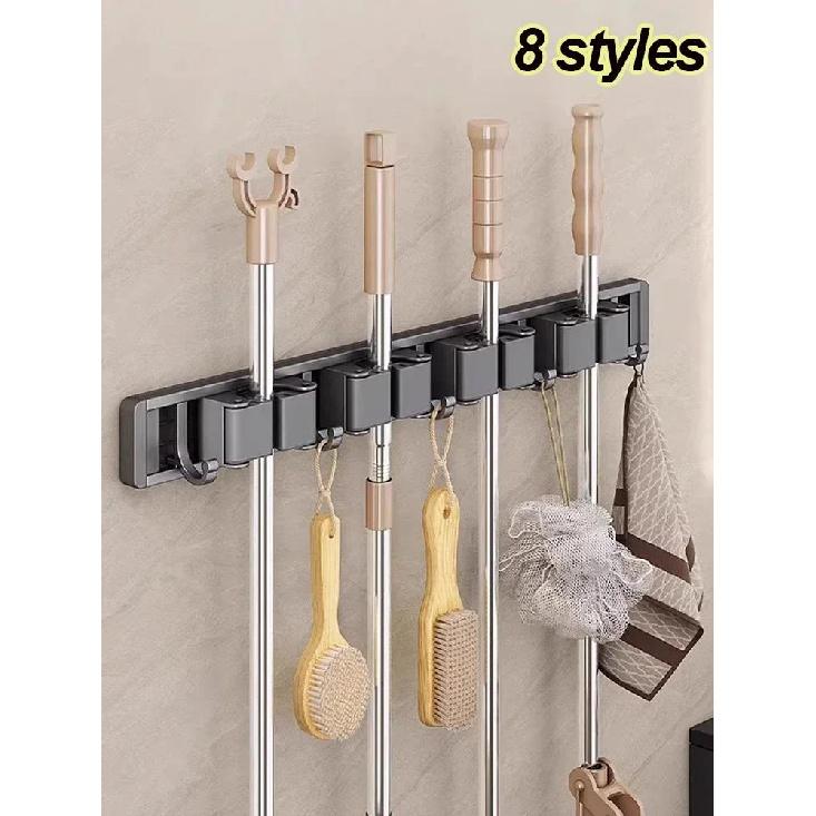Mop and Broom Organizer Mop Holder Rack Mop Holder Wall Mounted Strong Broom Mop Holder Self With 5 Hooks Organizers Hang Broom Cup Holders 5