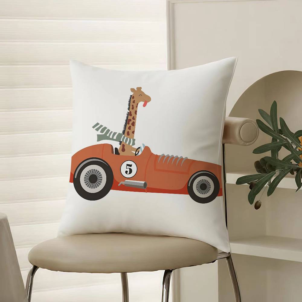Cute Cartoon Animals Car Art Pillow Case Comfort Sofa Bed Silky elegant Invisible zipper Decorative cushion cover