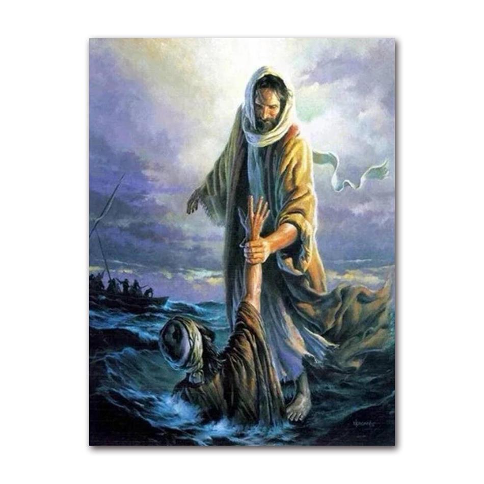Art Print Mary Religious Canvas Painting Abstract Christian Wall Decor for Home Vintage Sacred Heart of Jesus