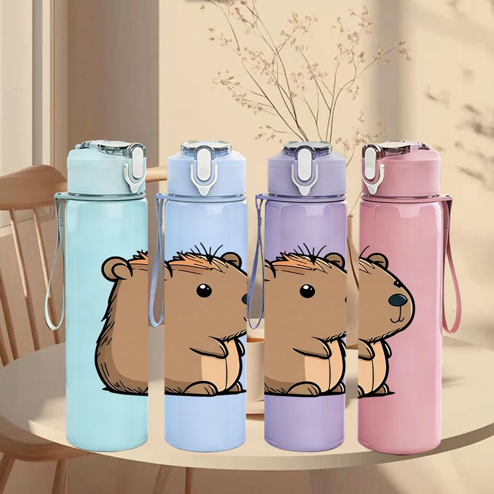1pz Bustino Capibara Semplice in Piedi 750ml Bottiglia d'Acqua in Plastica Colorata Tappo Flip a Cannuccia Anti-perdita Per Sport Ufficio Uso Domestico
