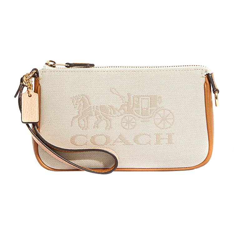 New COACH Nolita Fabric With Cow Leather Pochette, Shoulder Bag, Clutch, Wrist Bag Small Size Women's Ecru C8327-IMCAH