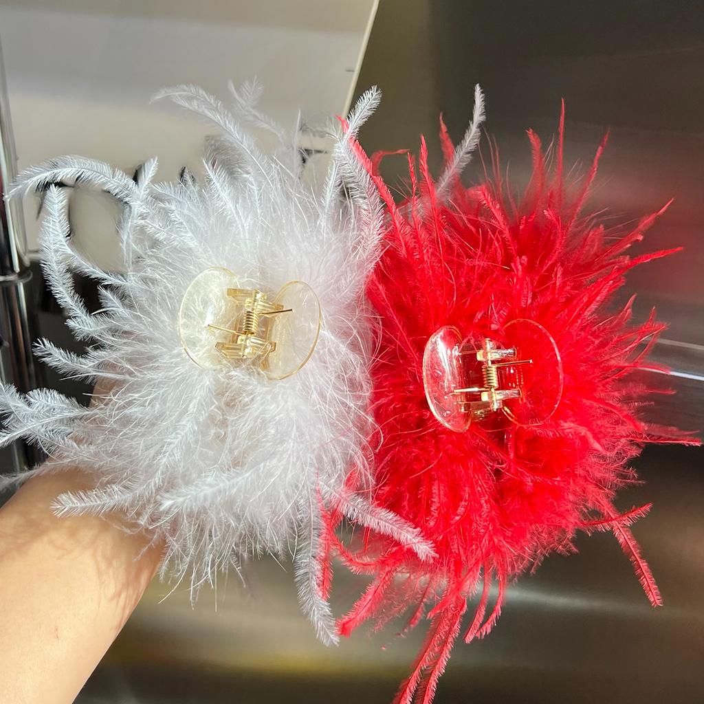 Pure desire ins wind ostrich feather hairpin back head coil hair grab clip headgear shark clip super fairy premium hair accessories