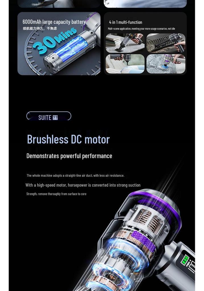 Wireless Handheld Vacuum Cleaner with High Suction, Power Display & Portable Brushless Motor