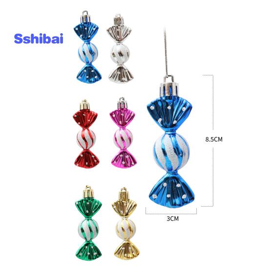 6 unids/caja adorno de caramelo colgante de Navidad con cordón irrompible reutilizable galvanoplastia árbol de Navidad pequeño colgante dulce