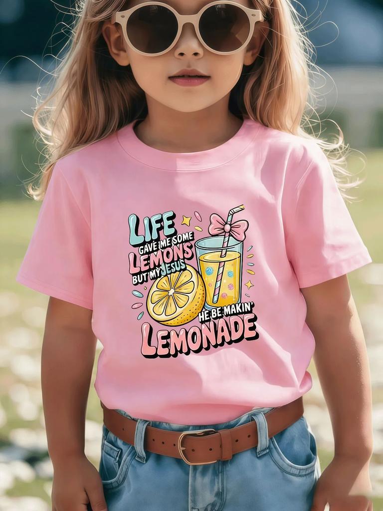 Kinder Sommer Lässiges T-Shirt Das Leben gab mir Zitronen Inspirierendes Zitronen- und Zitronenlimonadenbecher-Design Rundhals Kurzarm-T-Shirt