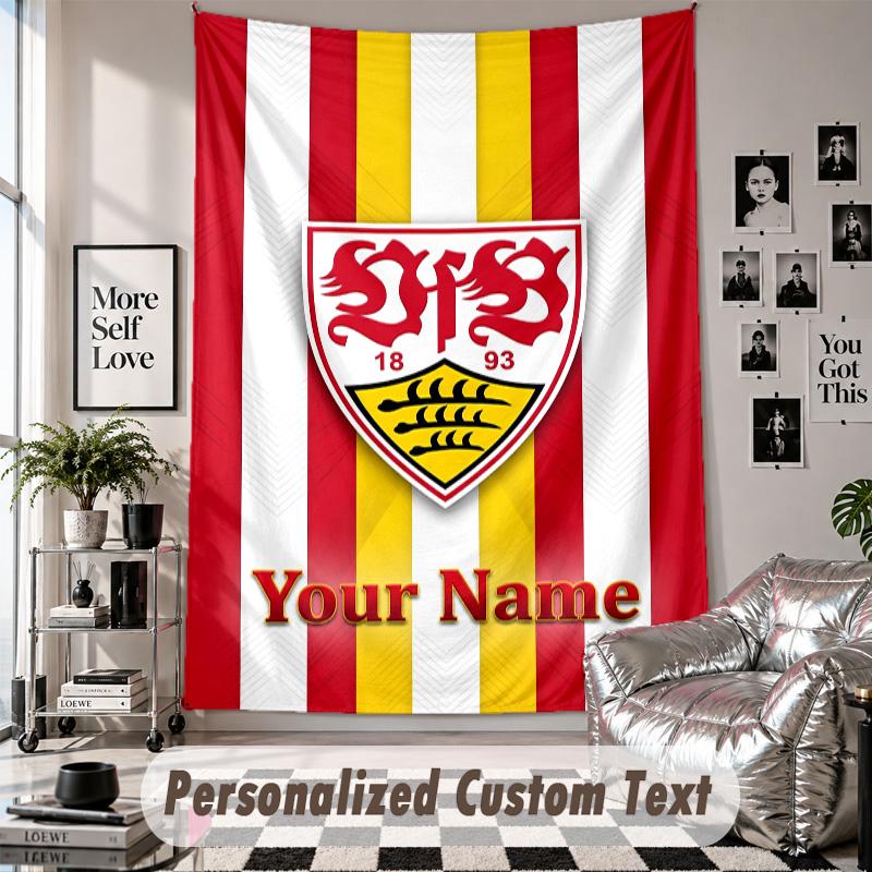 Wall Hanging Tapestry With Custom Name & Text, VfB Stuttgart FC Decorative Tapestry For Bedroom