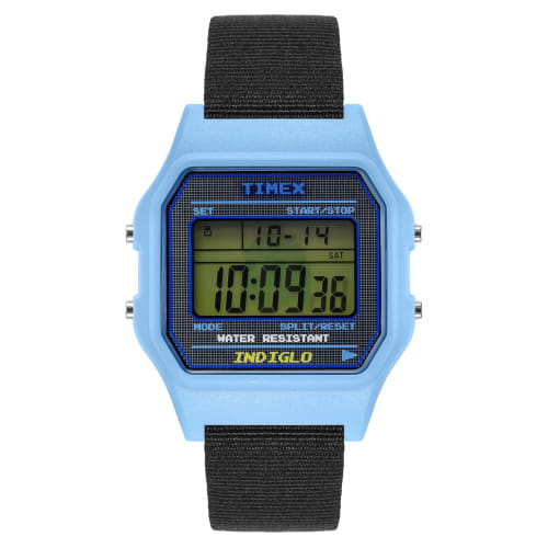 TIMEX Unisex Pac-Man Digital Watch, Light Blue Dial, Resin and Plastic, Quartz Movement, TW2V94100