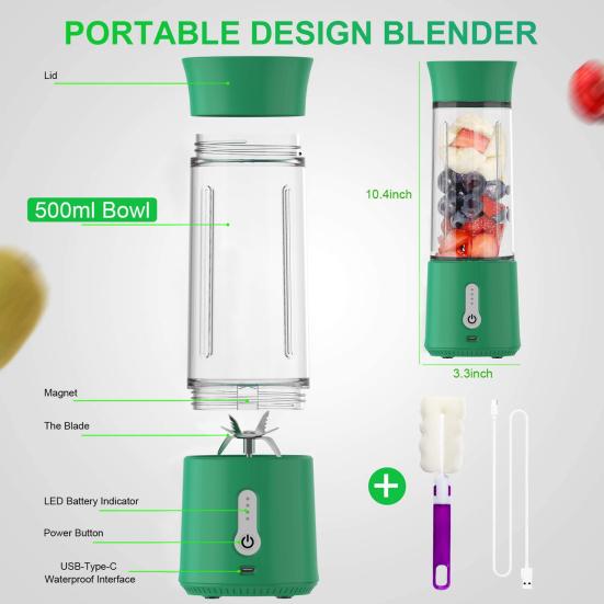 Wireless Portable Juicer Blender Fruit Mixer with Sharp Blades BPA-Free Dishwasher Safe Powerful Motor Fruit Mixing Machine Juicer Cup