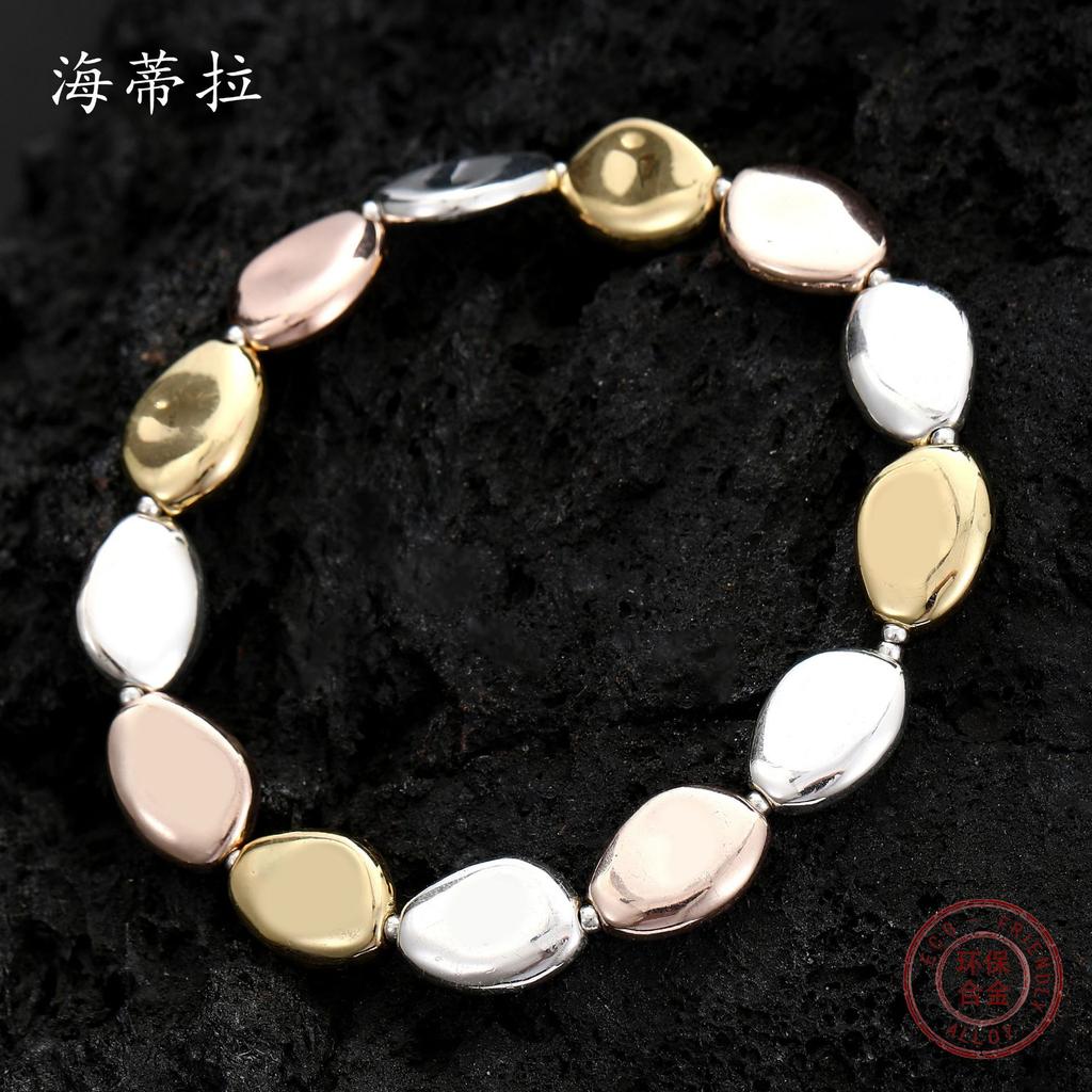 Irregular Imitation Baroque Pearl Environmentally Friendly Alloy Bracelet, Electroplated Three-color Modeling Bracelet