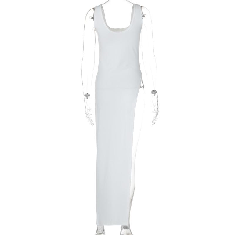2025 Sexy Sleeveless Side High Split Dress Solid Backless Women Midi Dresses Summer Party Club Streetwear Clothes Y2K