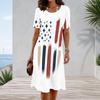 Women Plus Size Round Neck Short Sleeve American Flag Printed White A Line Dress