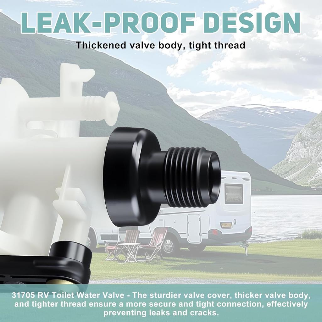 31705 RV Toilet Water Valve Kit - Fits Thetford Aqua-Magic V (High/Low Hand/Foot Flush) | Leak-Proof, Freeze-Resistant, Replaces 3, 31687, 31653