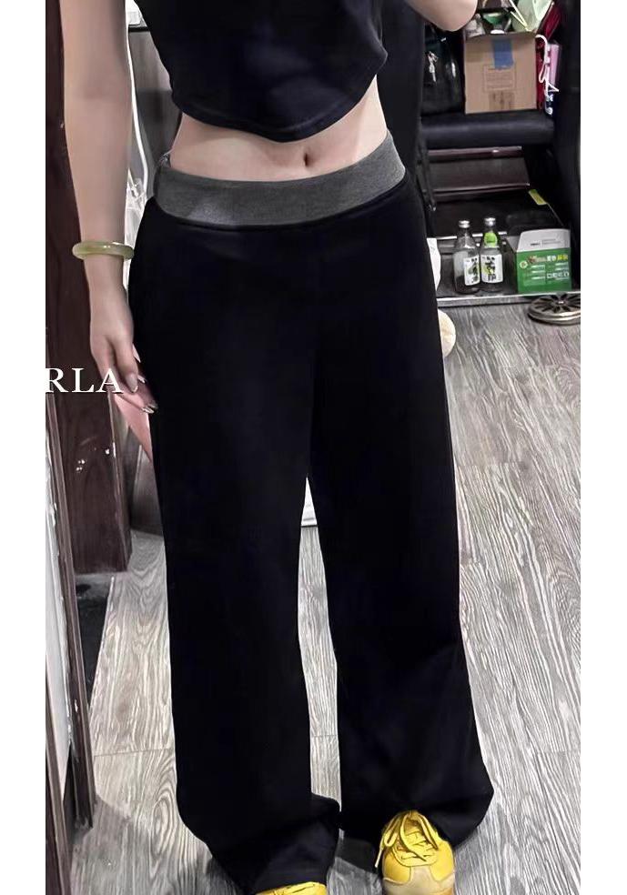 Plus Size Women's High Waist Patchwork Sports Pants - Loose Slimming Wide Leg Floor Length