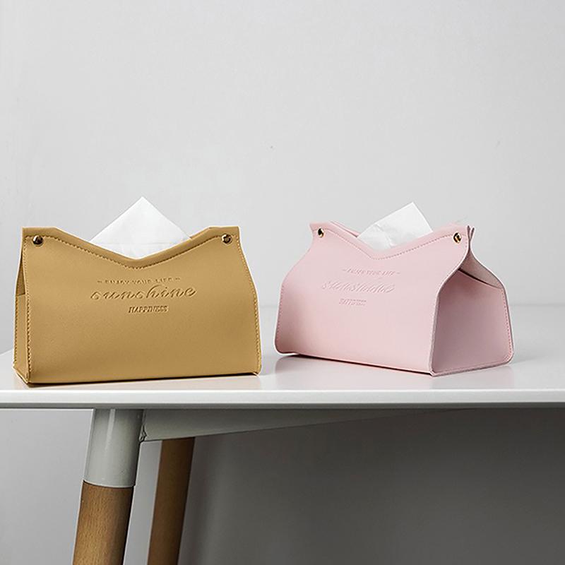 Solid Color Minimalist Leather Tissue Case Napkin Holder Storage Container Car Tissue Box Home Living Room Decoration
