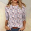 Women's Fashionable Casual Three-Quarter Sleeve Christmas Print Round Neck Top