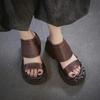Genuine Leather Retro Thick Soled Peep Toe Sandals Versatile Coarse Heel Women's Slip-on Shoes