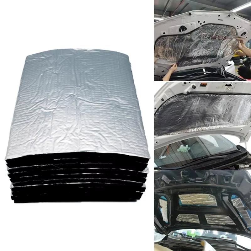 10pcs Vehicle Sound Deadening Noise Reduction Mat Butyl Adhesive Damping Foam Insulation Suitable for Engine Hood & Door