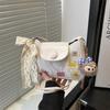 Printed Fashion Cartoon Women Shoulder Square Bag With Lace Bow And Pendant Doll