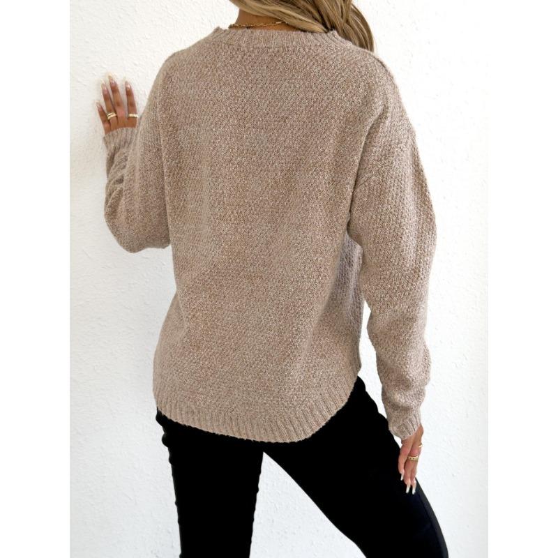 Women S Knit Sweater Embroidered Beaded Floral Patch Crew Neck Pullover