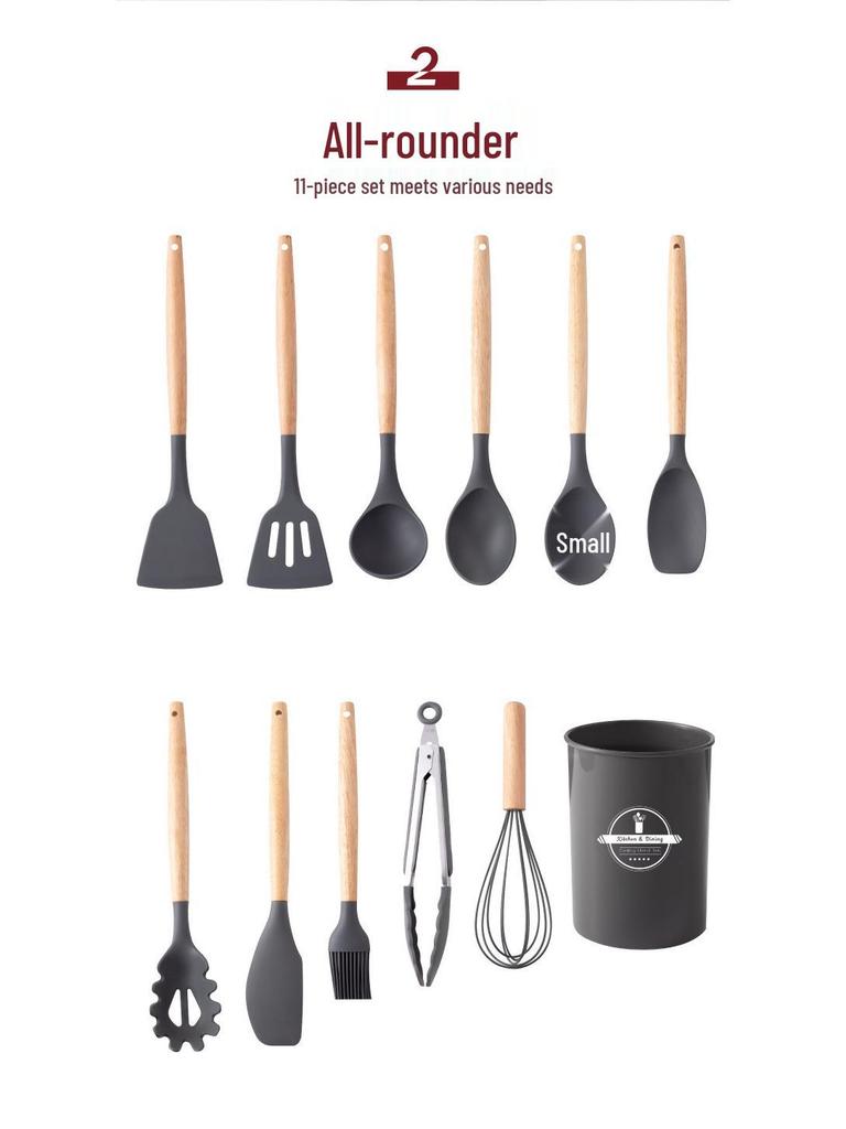 12-Piece High-Temperature-Resistant Silicone Kitchen Utensil Set with Wooden Handles