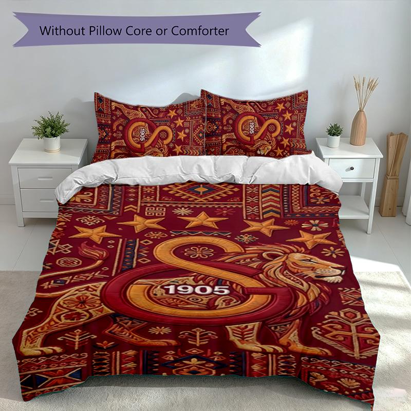 3pcs Galatasaray S .K Duvet Cover Set, Includes 1 Duvet Cover and 2 Pillowcases,Skin-Friendly&Comfortable Fabric,Suitable Bedding Sets