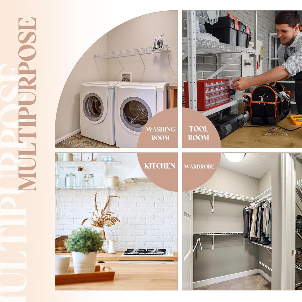 Set of 6 Multipurpose Closet Wire Shelf Support Brackets 17Inch Sturdy Stainless Steel With Installation Hardware