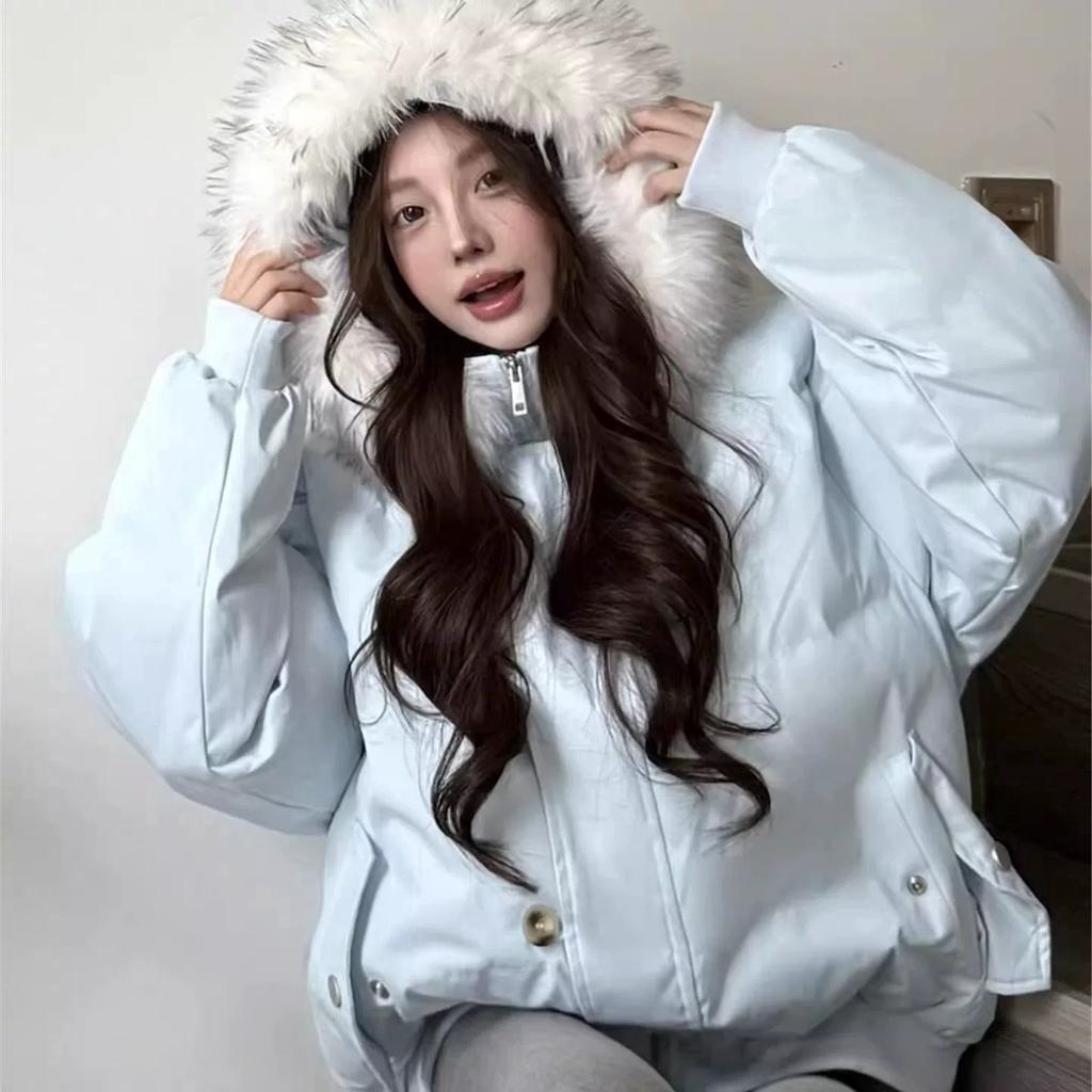 Padded clothes women's winter new ins big fur collar loose padded clothes thickened warm padded jacket tide