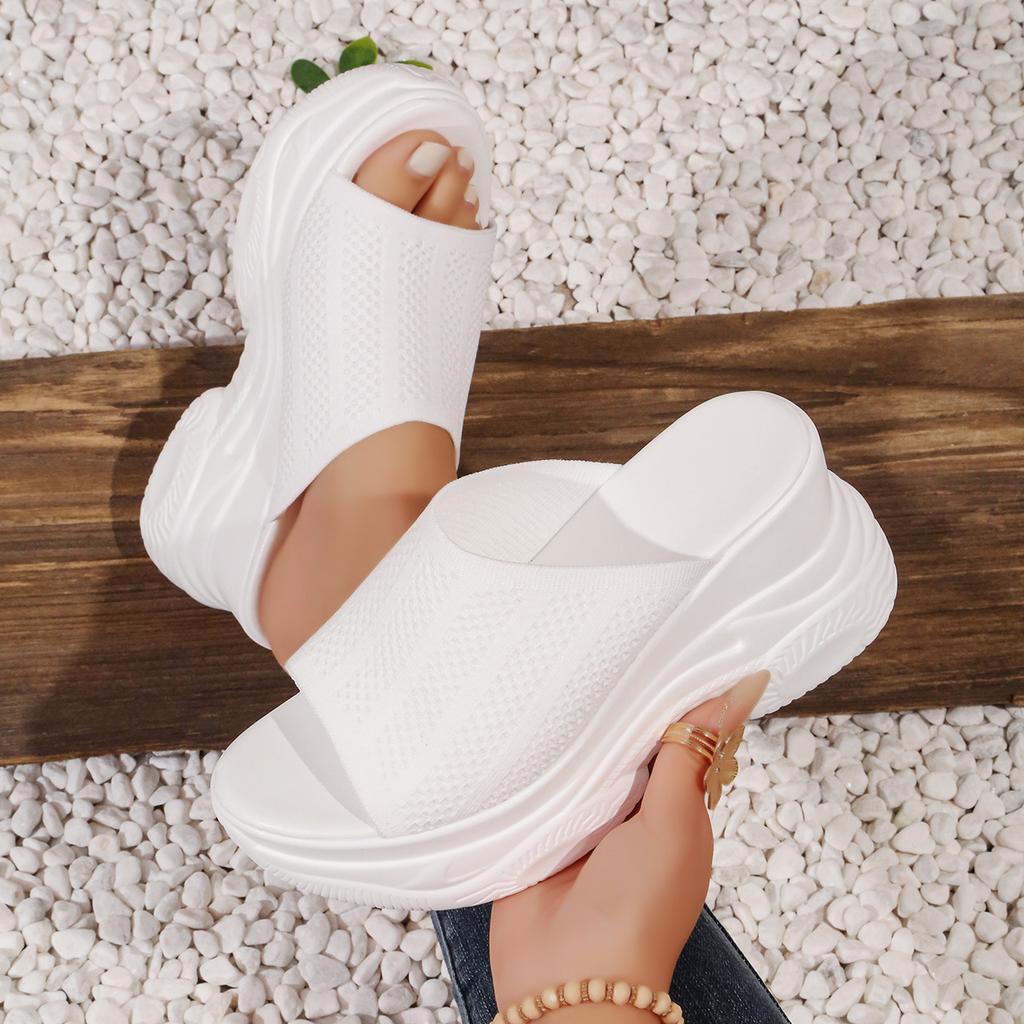 Plus Size Shoes for Women 34-42 White Black Mesh Breathable Slip On Platform Wedges Comfortable Non-slip Sandals Women Footwear