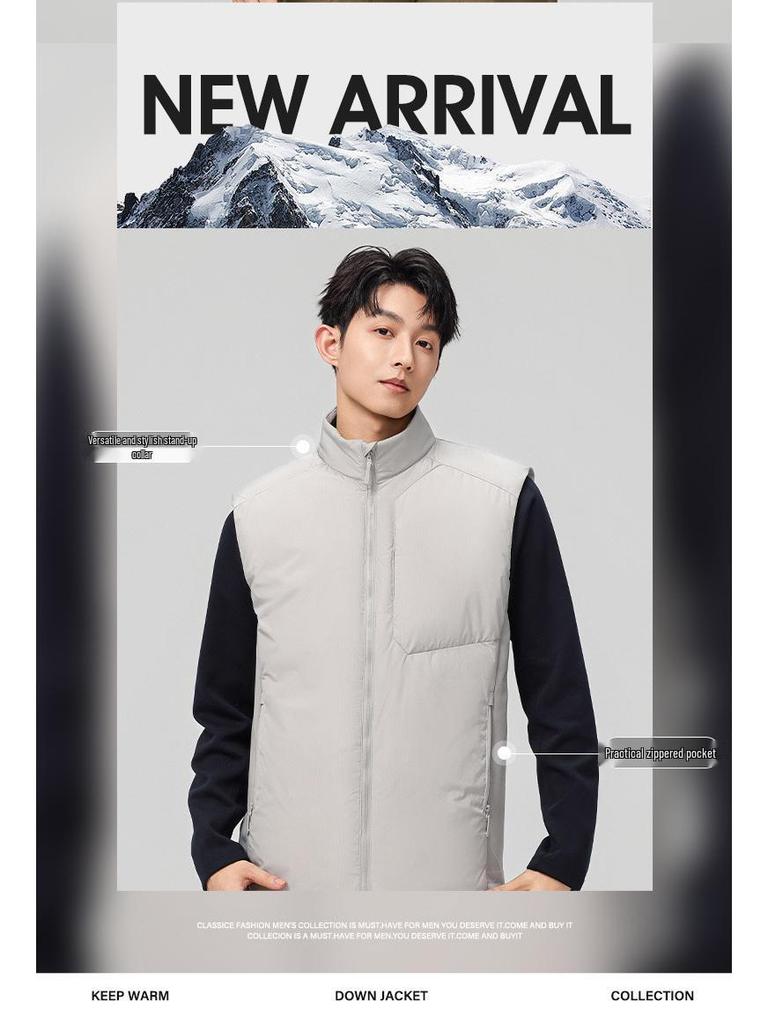Men's High-Quality Double Zipper Outdoor Down Vest - Thickened Warm Sleeveless with Stand Collar.