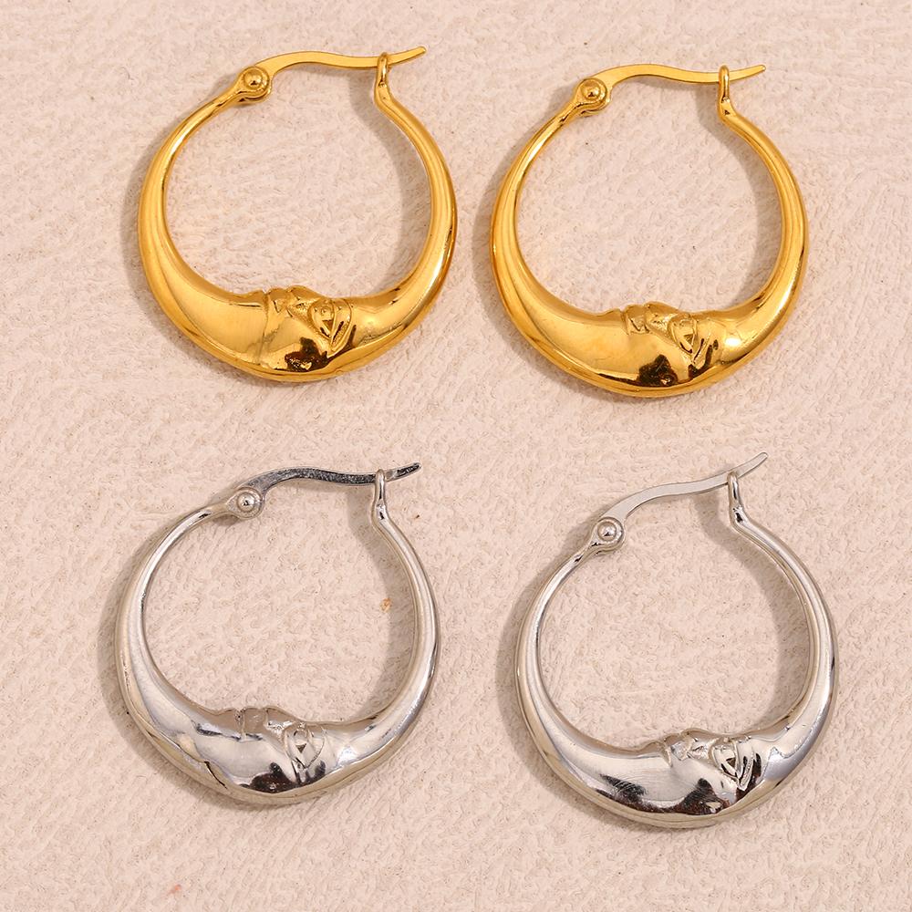 MamacitaSlay 18K Gold Plated Stainless Steel Moon Hoop Earrings Unique Waterproof Jewelry Women's Charm Statement Earrings Gift