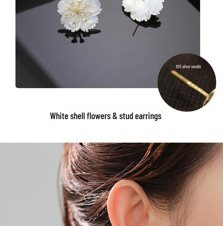 White Camellia Silver Needle Earrings - Elegant High-End Jewelry