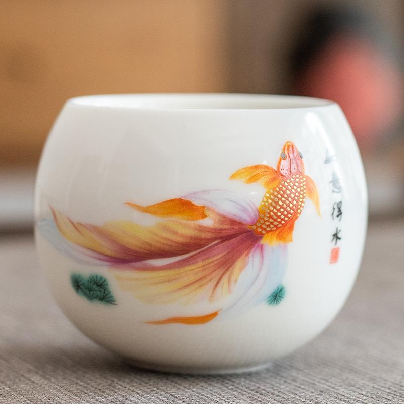 Dehua suet jade white porcelain master cup tea cup household tea cup single cup large ceramic souvenir Arhat cup
