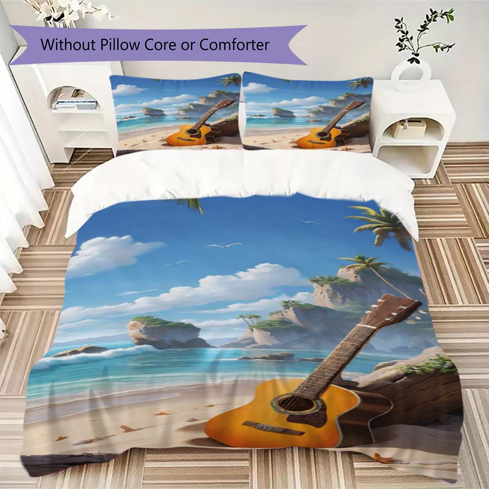 

Neon Rock Guitar & Skull Print Bedding Set, I Love Music Duvet Cover Set(1 * duvet cover + 2 * pillowcase, without core) 135x200cm