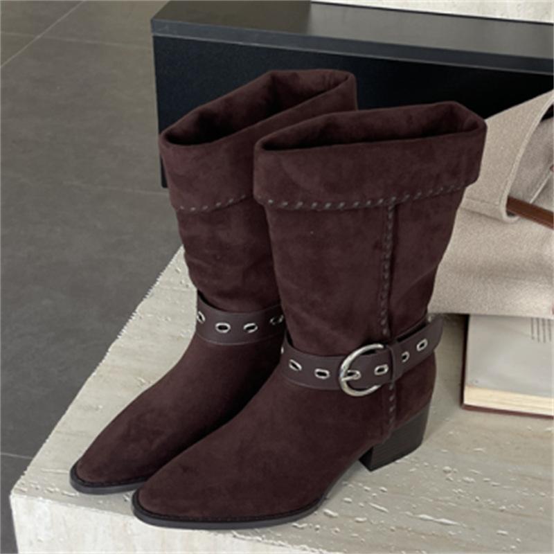 

Белый Олень Сама Чжуси Чжао Руфь Хлебное Дерево Рыцарские Сапоги Складные Вестерн Сапоги на Платформе Долгосрочные 40 какао коричневый