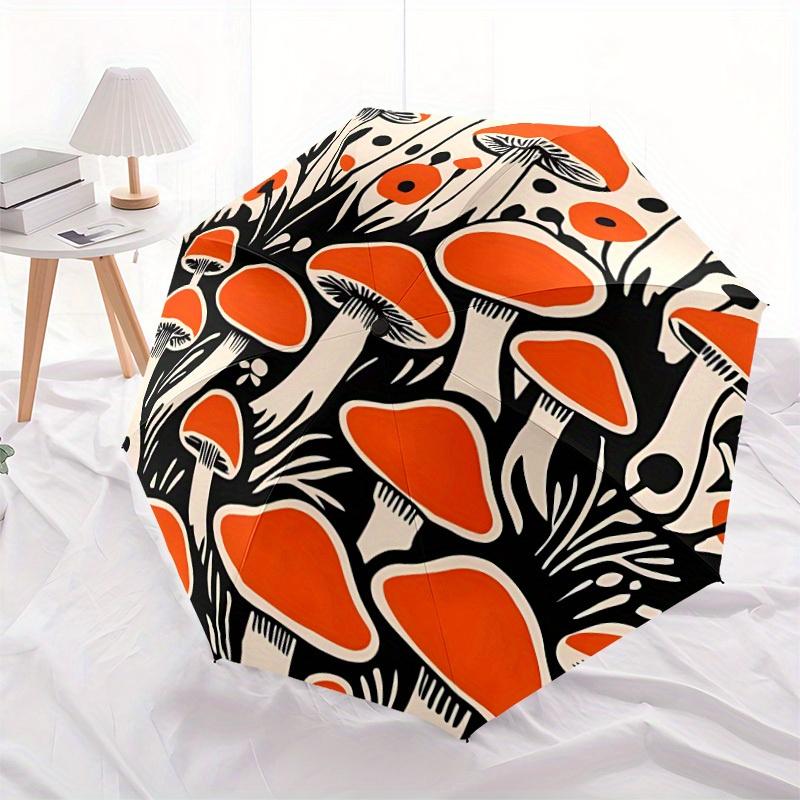 

1pc Mushroom Pattern Automatic Open 8-Rib Windproof Umbrella, Travel & Commuting, Suitable for All Seasons