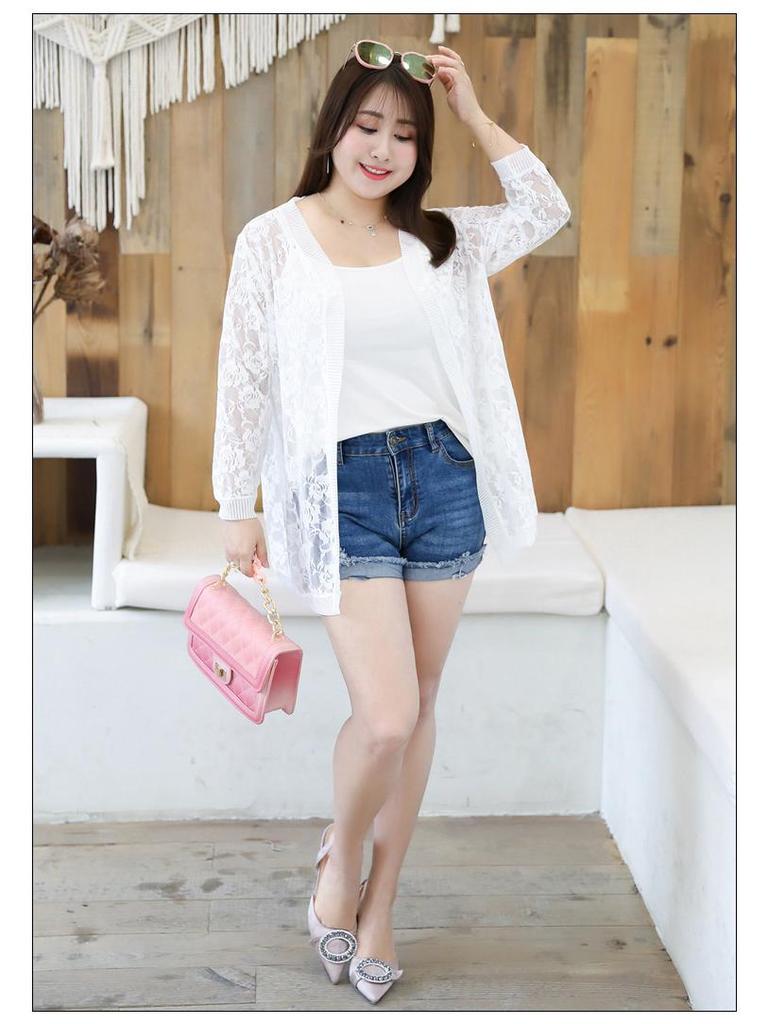 1905 Lace Cardigan Summer Top - Women's Plus Size Black & White Sunscreen Shawl Outerwear