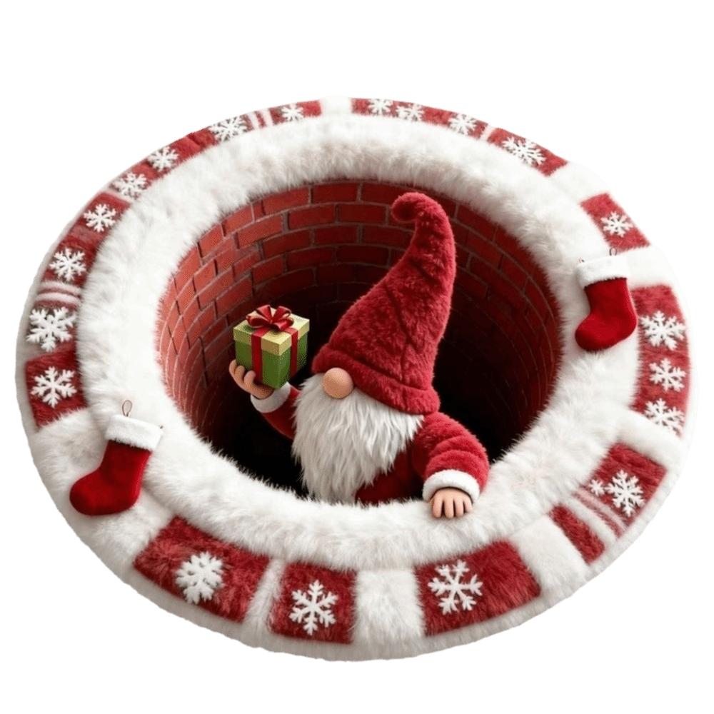 Non-Slip Round Vortex Carpet Santa Claus Christmas Doormat 3D Illusion Rug  Christmas