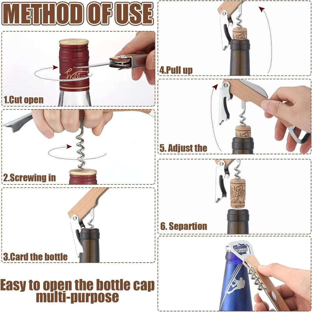 2PCS Wooden Handle Wine Bottle Opener 4 in 1 Personalize Beer Cap Openers Stainless Steel Beer Bottle Opener Wedding Party Gifts