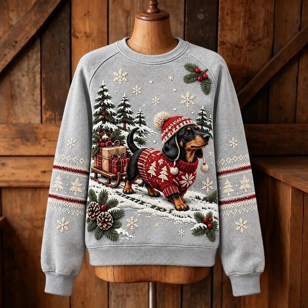Women's Christmas Print Crewneck Long Sleeve Sweatshirt Casual Holiday Pullover Top