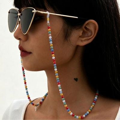 Cadena de Gafas Acrílica con Cuentas Antideslizante 2 en 1, Cordón Multifuncional para Gafas y Soporte para Mascarilla, Para Gafas de Sol y Gafas de Lectura