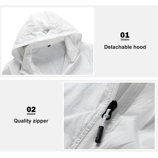 Letní venkovní sluneční ochranný kabát s kapucí a dlouhým rukávem, zipem a rozparkem, jednobarevný, 360stupňové pokrytí, ledově hedvábný, anti-UV svrchní oblečení
